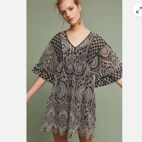 ANTHROPOLOGIE AKEMI & KIN SZ 2 Black Floral Eyelet Embroidered Babydoll Dress - Picture 1 of 11